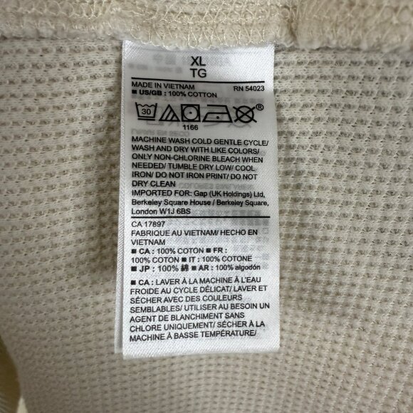 Gap Waffle Knit Long Sleeve Beige Shirt With Navy Logo & Flag Graphic Mens XL - Picture 13 of 13